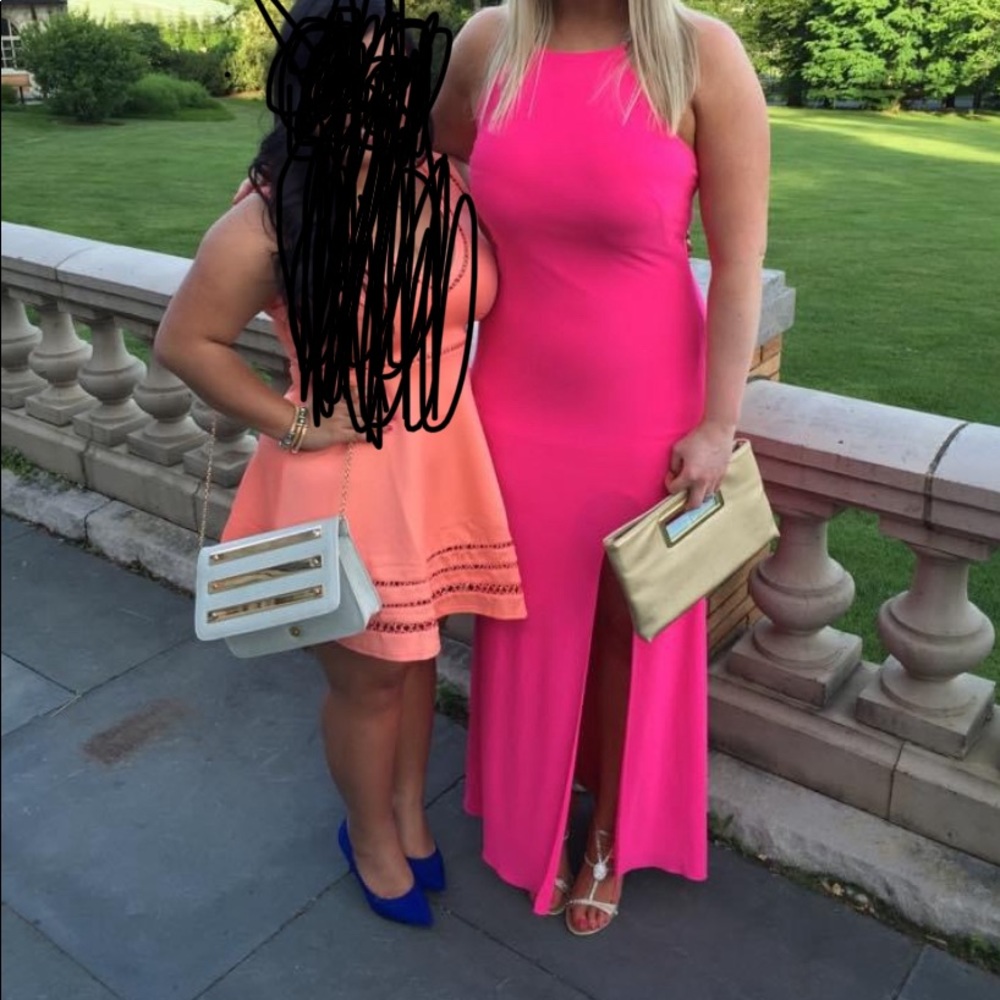Aqua Hot Pink Halter Gown